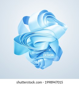 Folded blue ribbon shape isolated on white background. Vector 3d illustration. Abstract layered splash. Curvy fabric scroll. Fashion wallpaper design. Art element for poster, sign or banner design