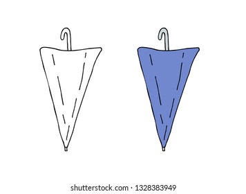 Folded blue umbrella
