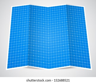 Folded blueprint paper. Vector illustration. 