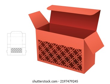 folded box with stenciled luxury window die cut template and 3D mockup