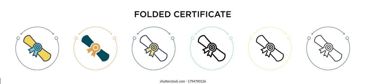 Folded certificate icon in filled, thin line, outline and stroke style. Vector illustration of two colored and black folded certificate vector icons designs can be used for mobile, ui, web