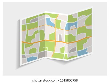 Folded city map. 3d illustration isolated on white background