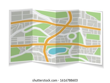 Folded city map. 3d illustration isolated on white background