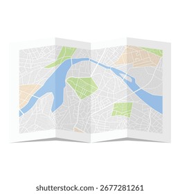 Folded city map, isolated on white background. Scheme of roads. Vector illustration