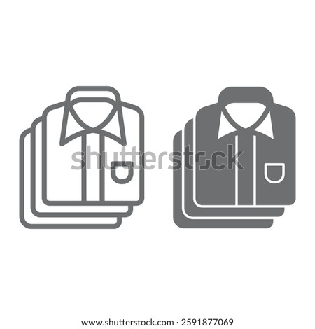 Folded clean shirts stack line and solid icon, laundry service concept. Vector graphics. Shirt cloth pile, washing clothes sign on white background, outline style icon for mobile or web design