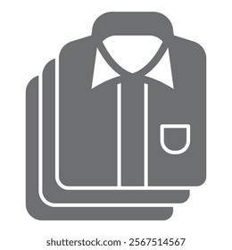 Folded clean shirts stack solid icon, laundry service concept. Vector graphics. Shirt cloth pile, washing clothes sign on white background, glyph style icon for mobile or web design