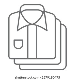 Folded clean shirts stack thin line icon, laundry service concept. Vector graphics. Shirt cloth pile, washing clothes sign on white background, outline style icon for mobile or web design