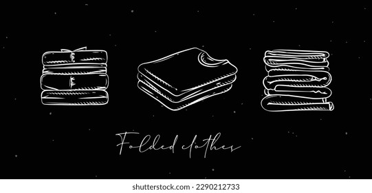 Folded clothes in different angles drawing in graphic style on black background