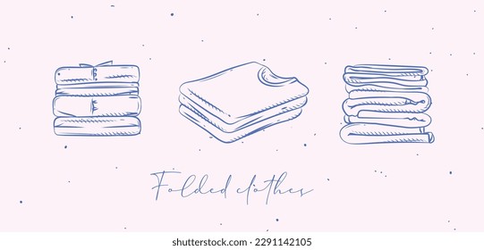 Folded clothes in different angles drawing in graphic style on peach background