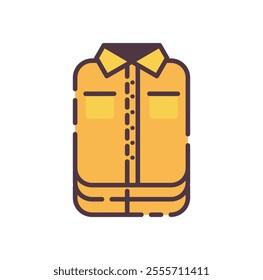 Folded clothes icon illustration. Flat line color icon of a folding yellow shirt. Perfect for fashion icons and clothing design projects. Ideal for laundry or household related. lColored outline icon.