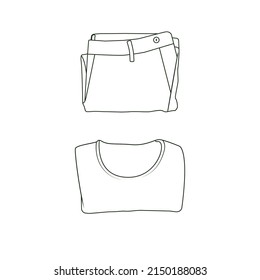 Folded Clothes Outline Icon Illustration on Isolated White Background Suitable for T-Shirt, Trousers, Outfit Icon