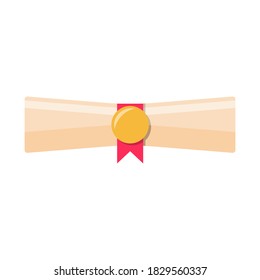 Icono de diploma doblado. Desplazarse con cinta roja y sello dorado
Ilustración del vector
