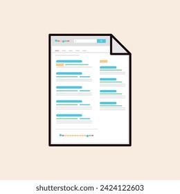 Folded document icon with SERP or Search Engine Results Page concept vector line art. Flat white design ready to illustrate seo business, marketing, sales, ux, ui and many business projects