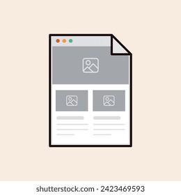 Folded document icon with wireframes concept vector line art. Iconic flat grey design ready to illustrate creative business, marketing, ux, ui and business projects among others