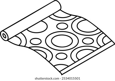 Folded Dotted Print Fabric Roll isometric outline concept, Unstitched Cotton vector icon, custom tailoring symbol, Made-to-measure clothing sign,Sewist materials stock illustration
