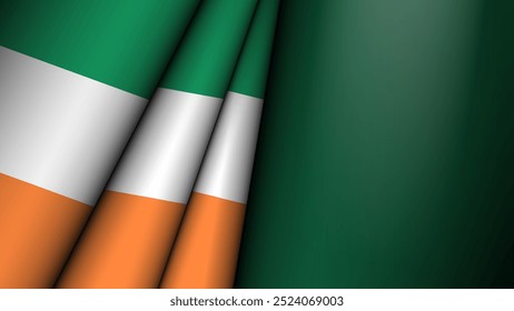 Folded flag of Ireland graphic and label. Element of impact for the use you want to make of it.