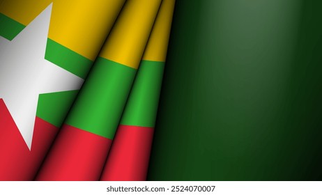 Bandeira de Myanmar dobrada com gráfico e rótulo. Elemento de impacto para o uso que você deseja fazer dele.