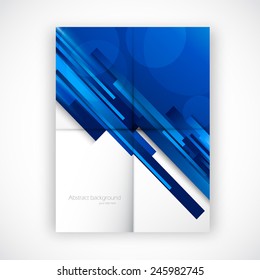 Folded flyer with blue motion striped design vector illustration