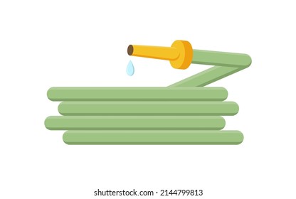 Folded garden hose with dripping water drop isometric icon vector illustration. Watering plant agriculture equipment for liquid spraying agronomy chores isolated. Hosepipe farming accessory