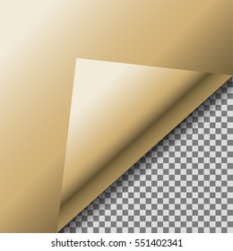Folded up gold foil blank vector note paper.