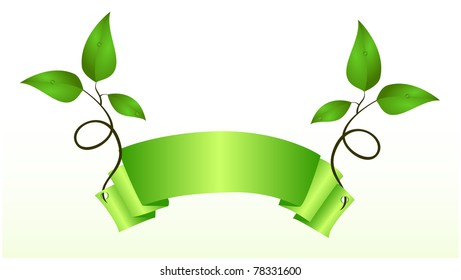 Folded green ribbon with two young shoots missed through it