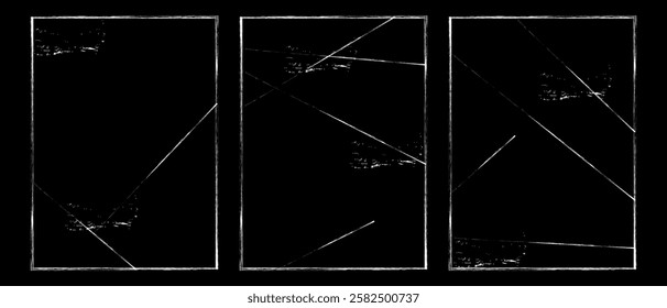  Folded grunge paper overlay texture collection. White ink Distressed paper texture frames with rough dirty effect scratches, Grunge border decoration vector illustration.