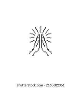 Folded hand, praying. Pixel art line icon vector icon illustration