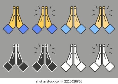 Folded Hands Emoji Set. Human Hands Folded In Prayer In Vector Flat Design