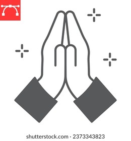 Folded hands glyph icon, grateful and gratitude, pray vector icon, vector graphics, editable stroke solid sign, eps 10.