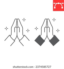 Folded hands line and glyph icon, grateful and gratitude, pray vector icon, vector graphics, editable stroke outline sign, eps 10.