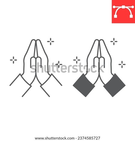 Folded hands line and glyph icon, grateful and gratitude, pray vector icon, vector graphics, editable stroke outline sign, eps 10.