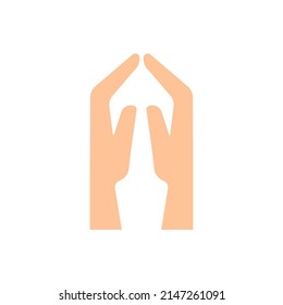 Manos dobladas sobre fondo blanco. Gesto de esperanza. Símbolo de paz. Ilustración vectorial. imagen de stock.