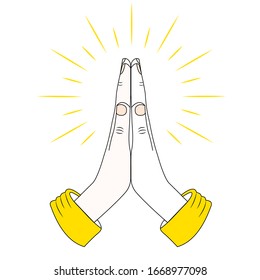 Folded hands in prayer on a white background
