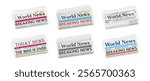 Folded horizontal newspapers isolated on white background. Collection newspaper World and daily news template. Mockup realistic Vector illustration.