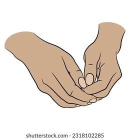 Folded human hands. Cartoon style. Isolated vector illustration.