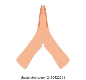 Folded human hands. Praying, namaste, thank you, helping arm gesture. Vector illustration in hand drawn style 