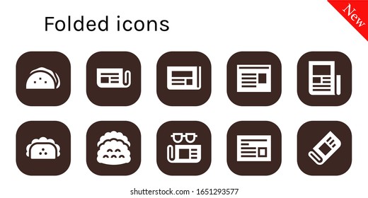 folded icon set. 10 filled folded icons.  Simple modern icons such as: Taco, Newspaper, Tacos