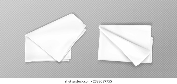 Folded kitchen towels set isolated on transparent background. Vector realistic illustration of white handkerchief, tablecloth or napkin mockup for restaurant or home design, clean linen after laundry