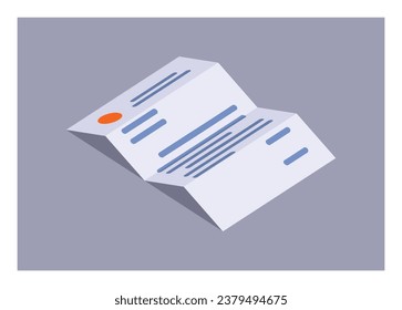 Folded letter paper in isometric view. Simple flat illustration
