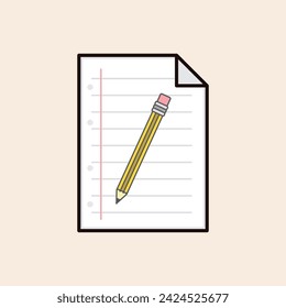Folded lined 4 paper holed icon with pencil eraser vector line art. Iconic flat white design ready to illustrate design, arts, study and sketches concepts among others