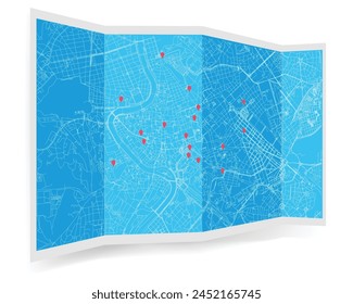 Folded location map with marker. Roma City,Italy, map with pin pointer,vector element template image