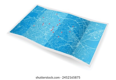 Folded location map with marker. Roma City,Italy, map with pin pointer,vector element template image