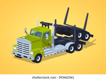 Folded log truck against the yellow background. 3D lowpoly isometric vector illustration