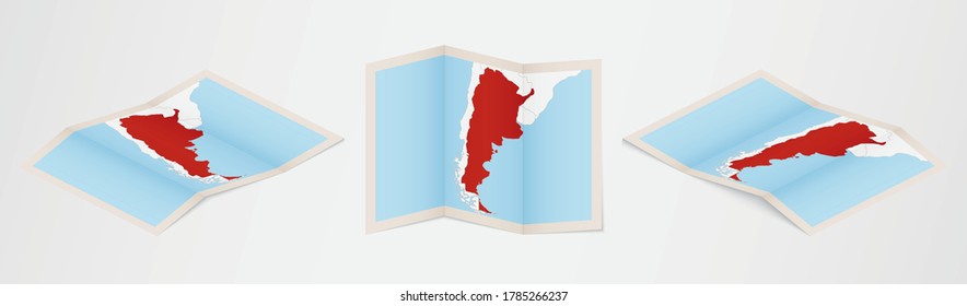 Folded map of Argentina in three different versions. Vector map of Argentina.