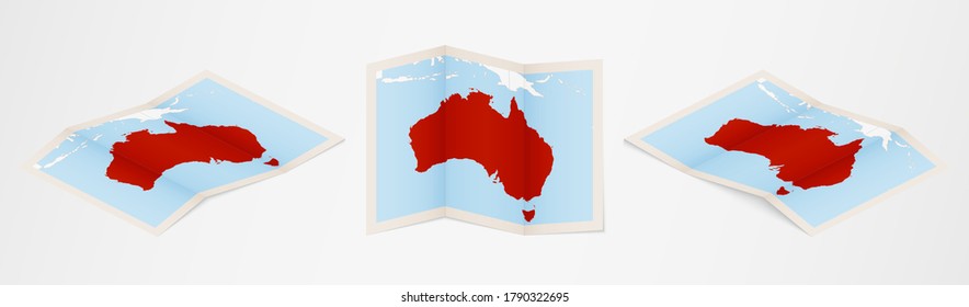 Folded map of Australia in three different versions. Vector map of Australia.