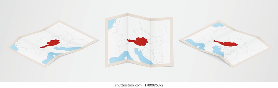 Folded map of Austria in three different versions. Vector map of Austria.
