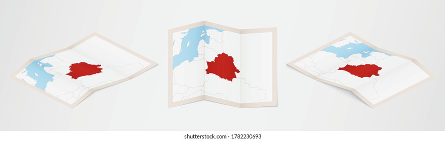 Folded map of Belarus in three different versions. Vector map of Belarus.