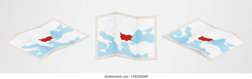 Folded map of Bulgaria in three different versions. Vector map of Bulgaria.