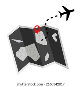 Folded map with color point marker and aircraft route dotted lines