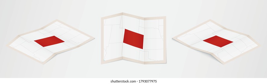 Folded map of Colorado in three different versions. Vector map of Colorado.